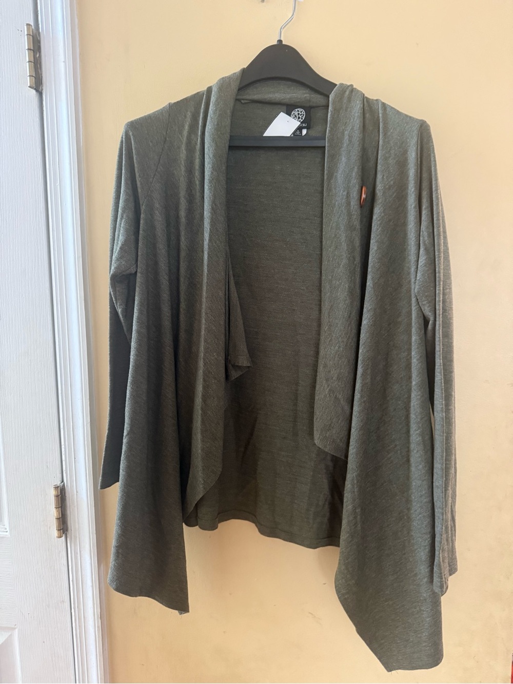 Bobeau One-Button Fleece Wrap Cardigan Olive Women's Cardigan Sweater, small